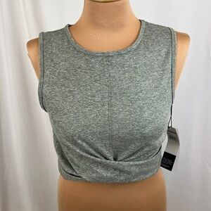 Zobha Standard Melange Twist Front‎ Yoga Crop Top in Balsam Green Heather